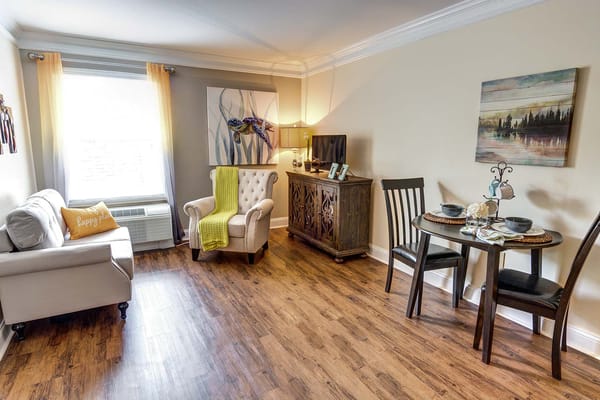 A cozy interior space with seating and decor