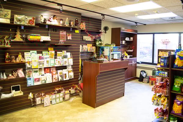 Interior view of a facility shop area with various items