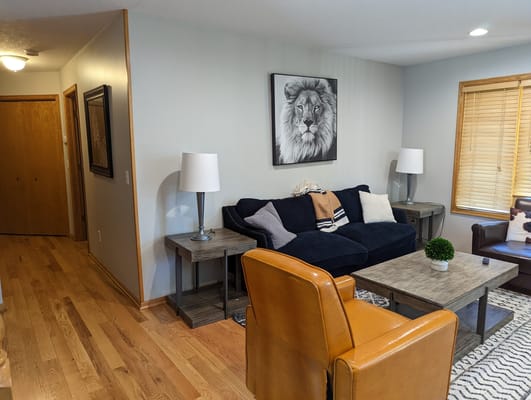 Bright interior of a common area with furniture