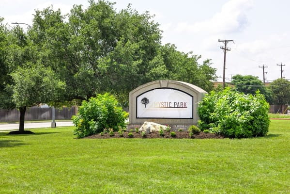 Signpost marking the entrance of Mystic Park Nursing and Rehabilitation Center