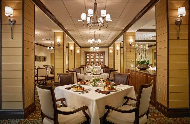 Elegant dining room setup with meals displayed