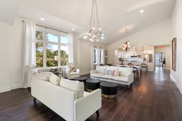 Bright and modern common area with seating