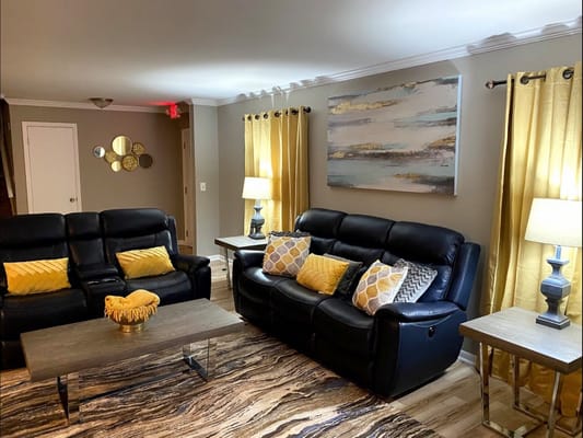 Cozy lounge area with comfortable seating and decor