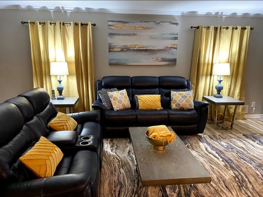 Cozy lounge area with comfortable seating and decor