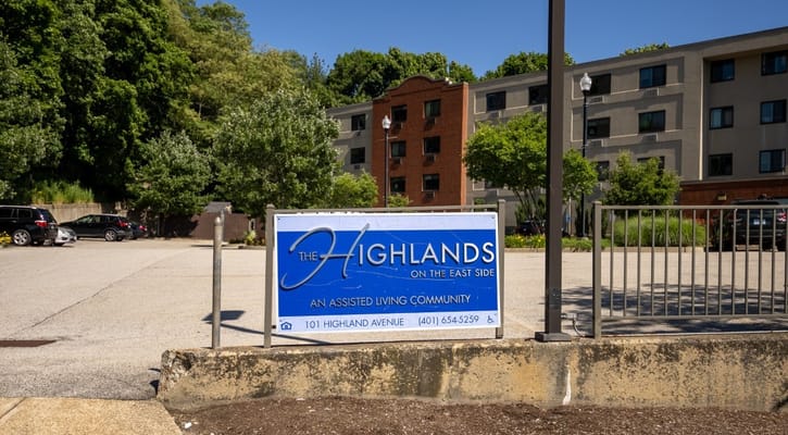 Sign for Highlands on the East Side assisted living facility