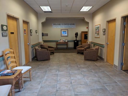 Common area with seating in the facility's lobby