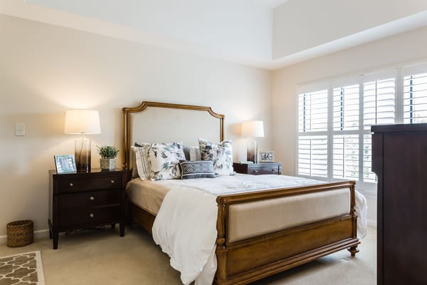 Cozy bedroom with elegant decor and natural light
