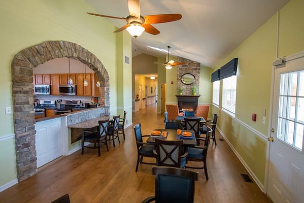 Cozy dining area with tables set for meals