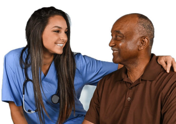 Healthcare worker interacting with a resident