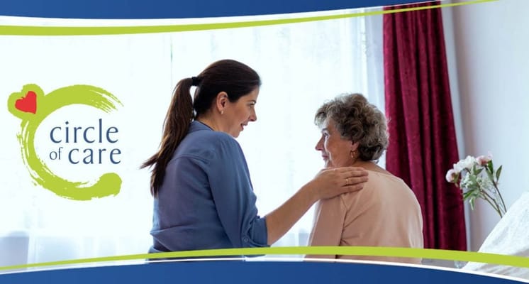 Logo of Circle of Care with a caregiver and resident