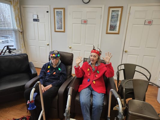 Residents celebrating in a cozy common area