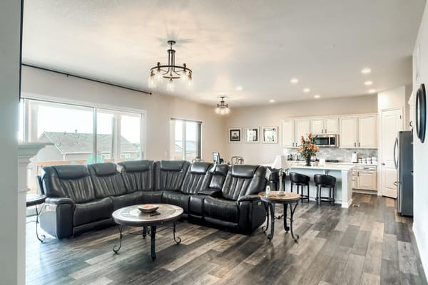 Bright common area with seating and decor
