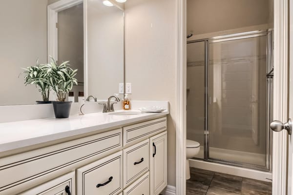 Bright interior bathroom with modern fixtures
