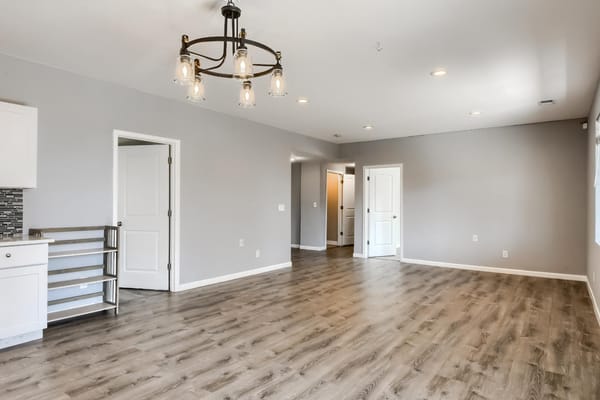 Bright interior view of a spacious common area