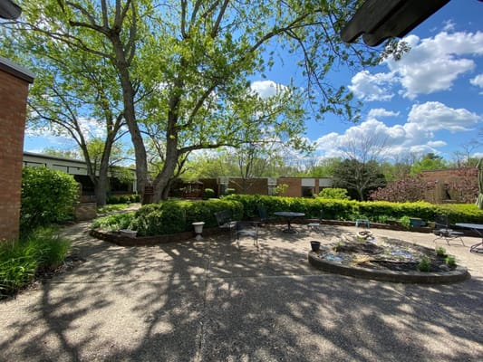 Serene outdoor garden space at the facility
