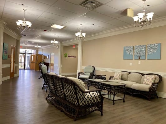 Bright seating area in a senior living facility