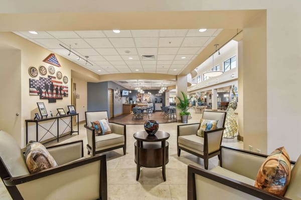 Interior of a common area with seating and decor