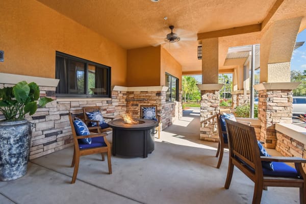 Cozy outdoor seating area with a fire pit