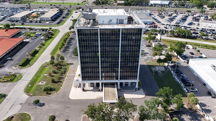 Aerial view of a modern assisted living facility building