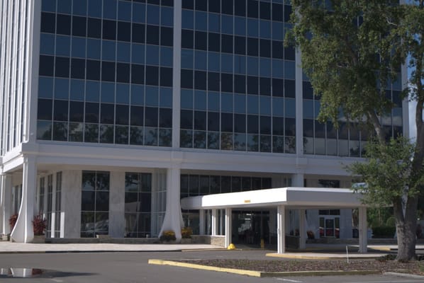 Exterior view of a senior care facility building entrance