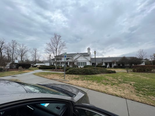 Exterior view of Hock Family Pavilion with overcast sky