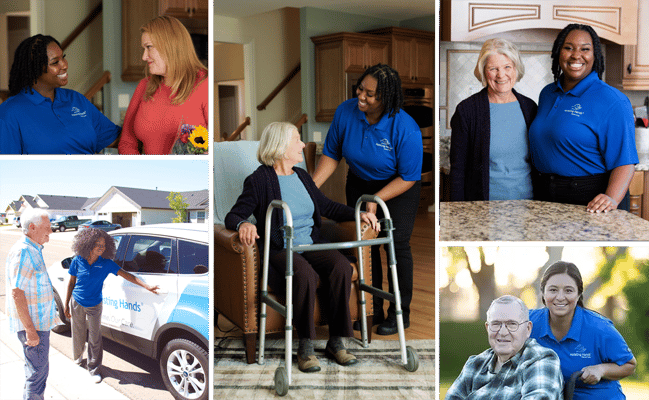 Staff interacting with residents in various settings