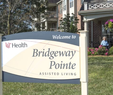 Welcome sign for Bridgeway Pointe Assisted Living