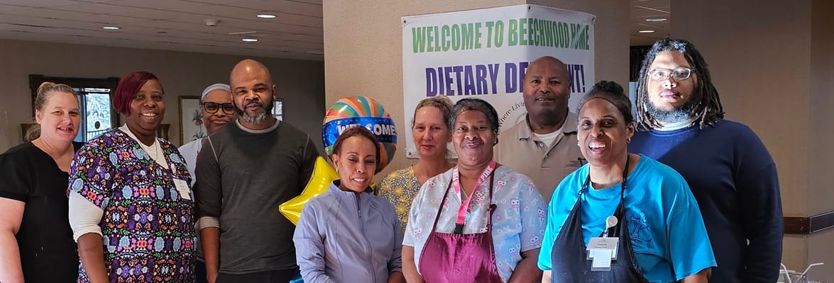 Staff group photo during an event celebrating dietary department