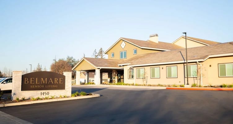 Exterior view of Belmare Senior Living facility entrance