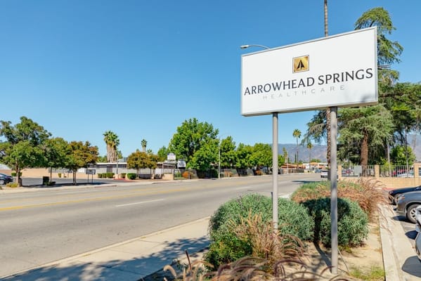 Exterior view of Arrowhead Springs Healthcare Center signage