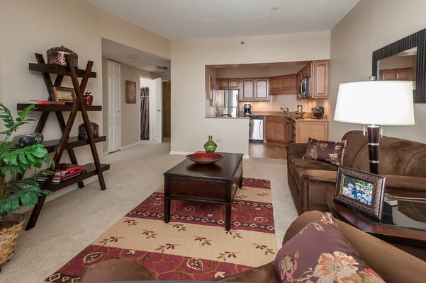 Cozy living area with furnishings and kitchenette
