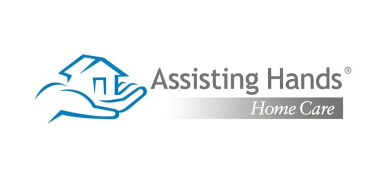 Logo of Assisting Hands Home Care featuring a house and a hand.