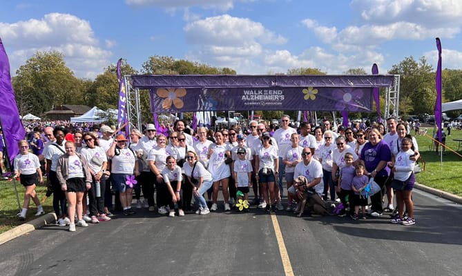 Group of participants at an Alzheimer's walk event