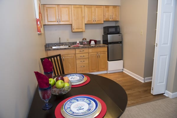 Bright kitchen area with dining table and decor