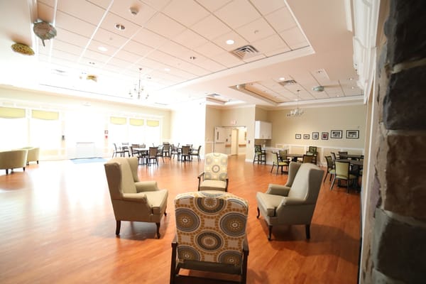 Interior view of a common area with seating