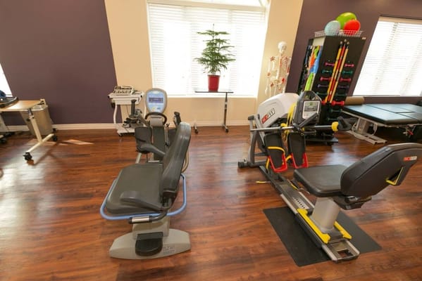 Interior view of a rehabilitation exercise space with equipment