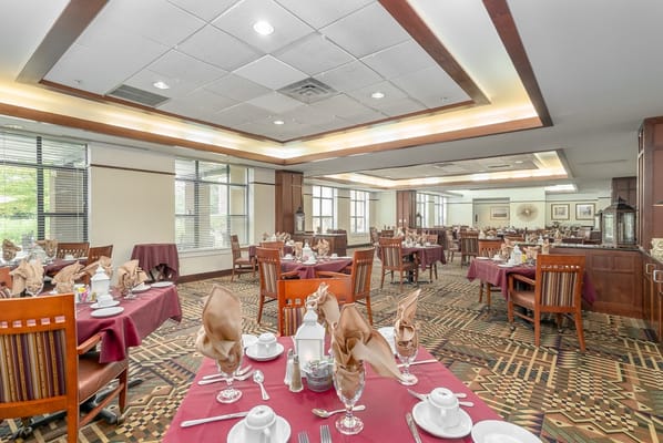 Dining area with neatly arranged tables