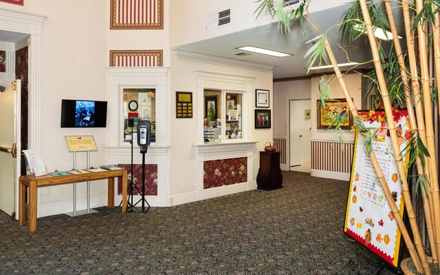 Interior view of a common area with decorations