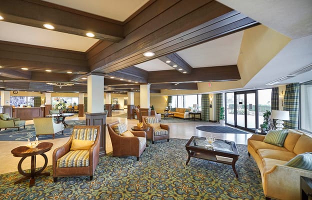 Interior view of a common area with seating