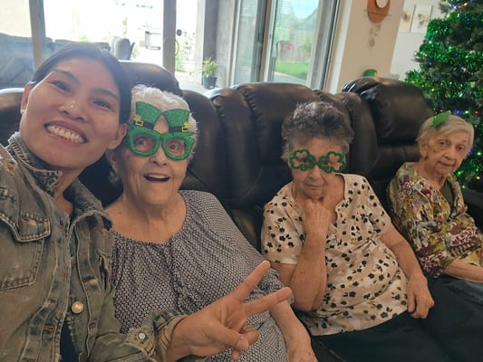 Residents enjoying a fun moment together in a common area