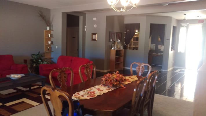 Interior dining area with a table and chairs
