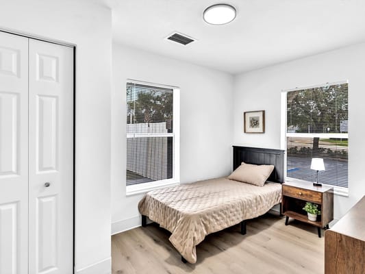 A bright, clean interior of a resident room