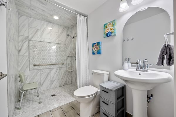 Bright and modern bathroom with safety features