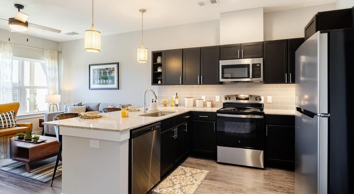 Modern kitchen in a welcoming assisted living apartment