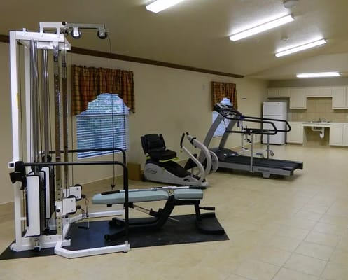 Exercise equipment in a nursing facility gym