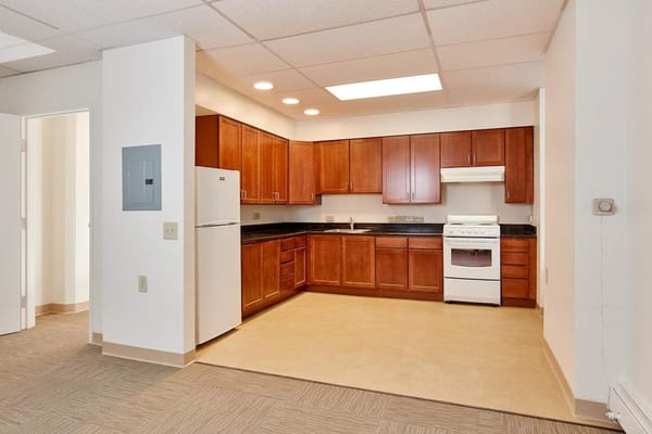 Modern kitchen with wooden cabinets and appliances