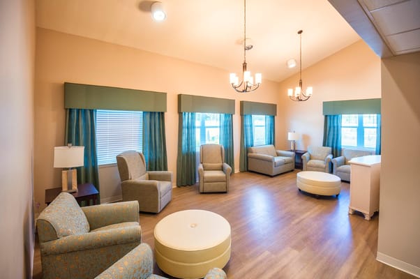 Cozy common area with seating and natural light