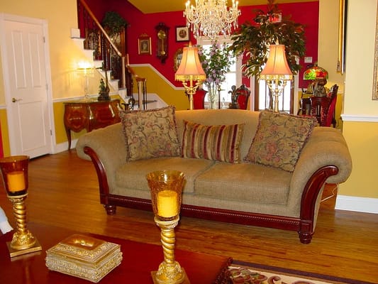 A cozy living room area with elegant decor