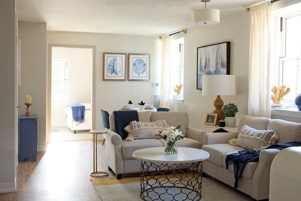 Bright and welcoming living area in a senior facility