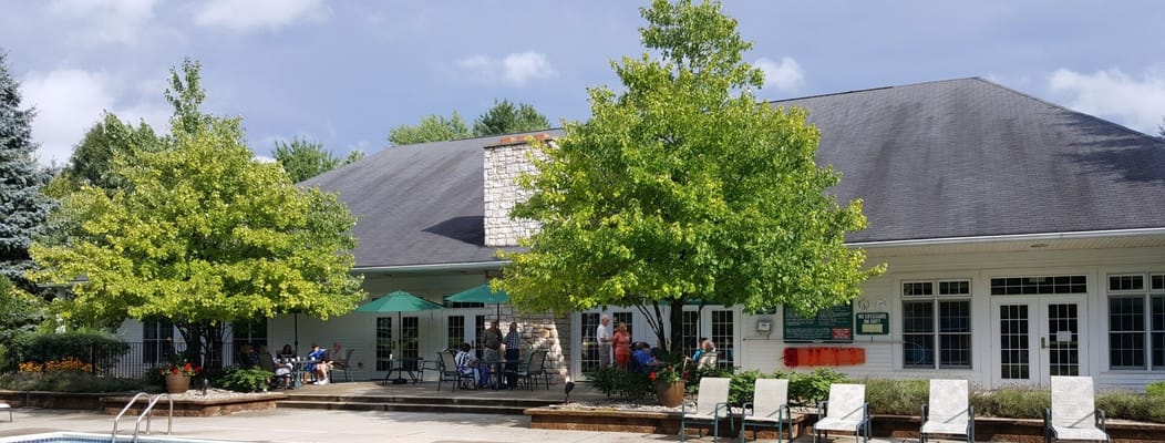 Residents enjoying the outdoors in a social area